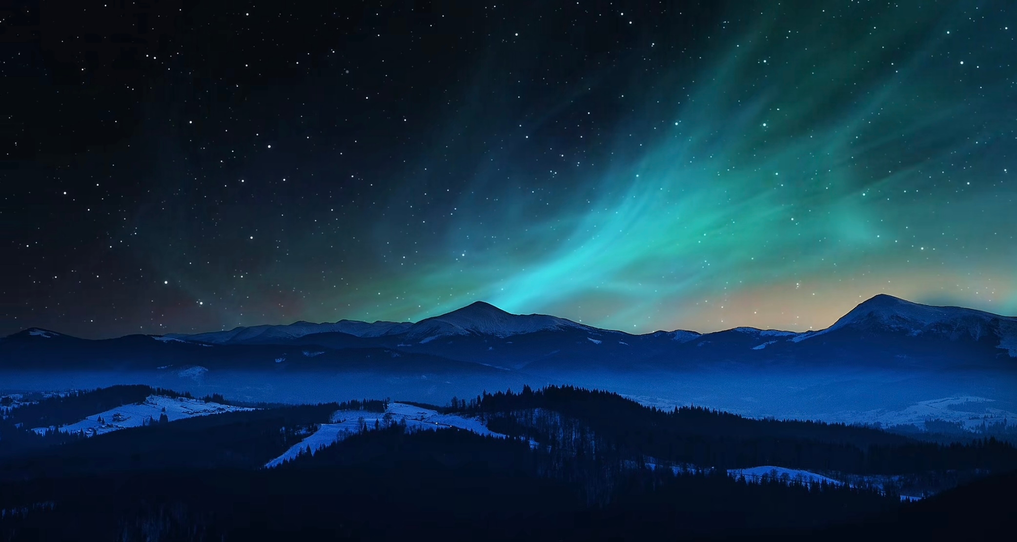 星空下的雪山背景